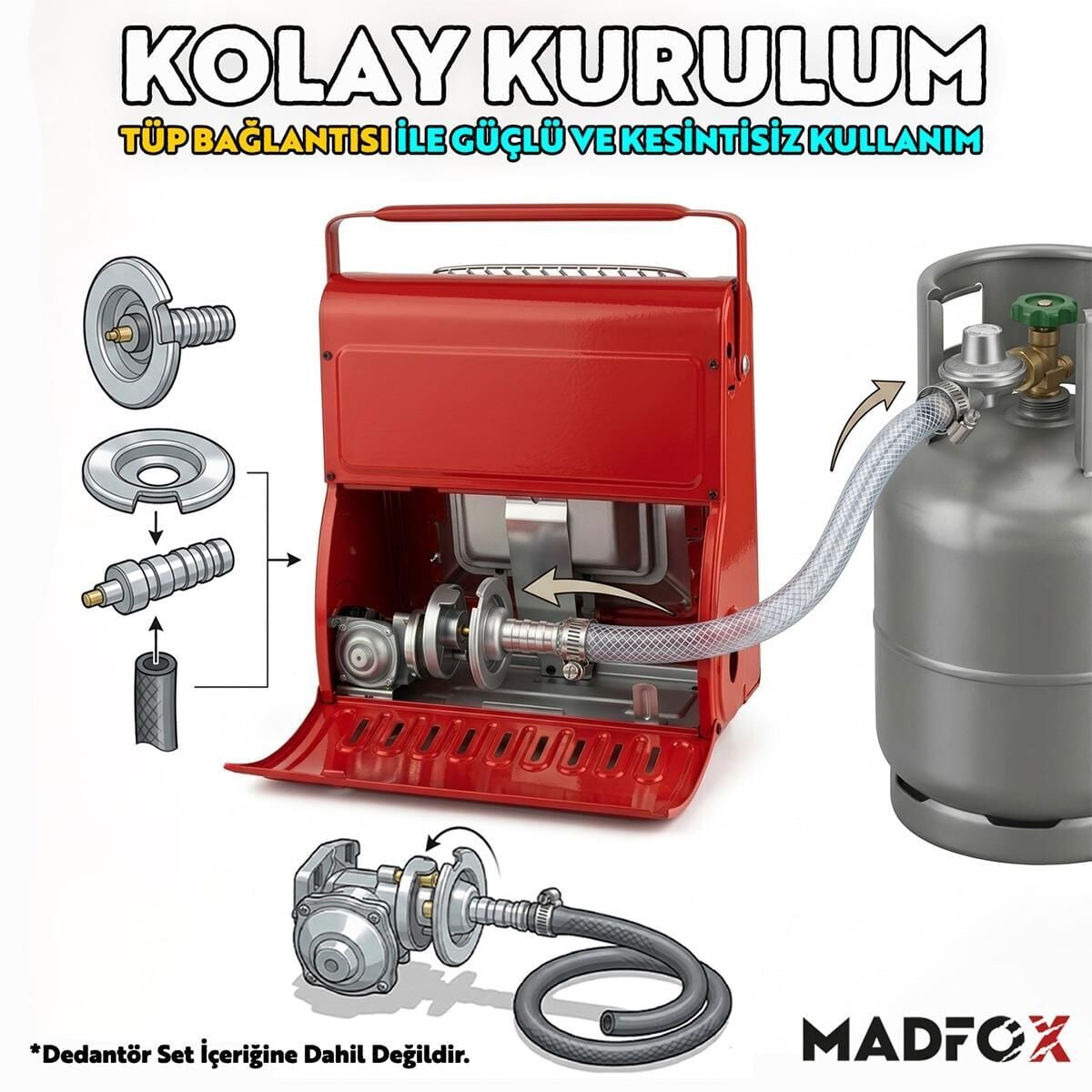 Madfox Blaze Pro Kamp Tipi Portatif Gazlı Soba KIRMIZI