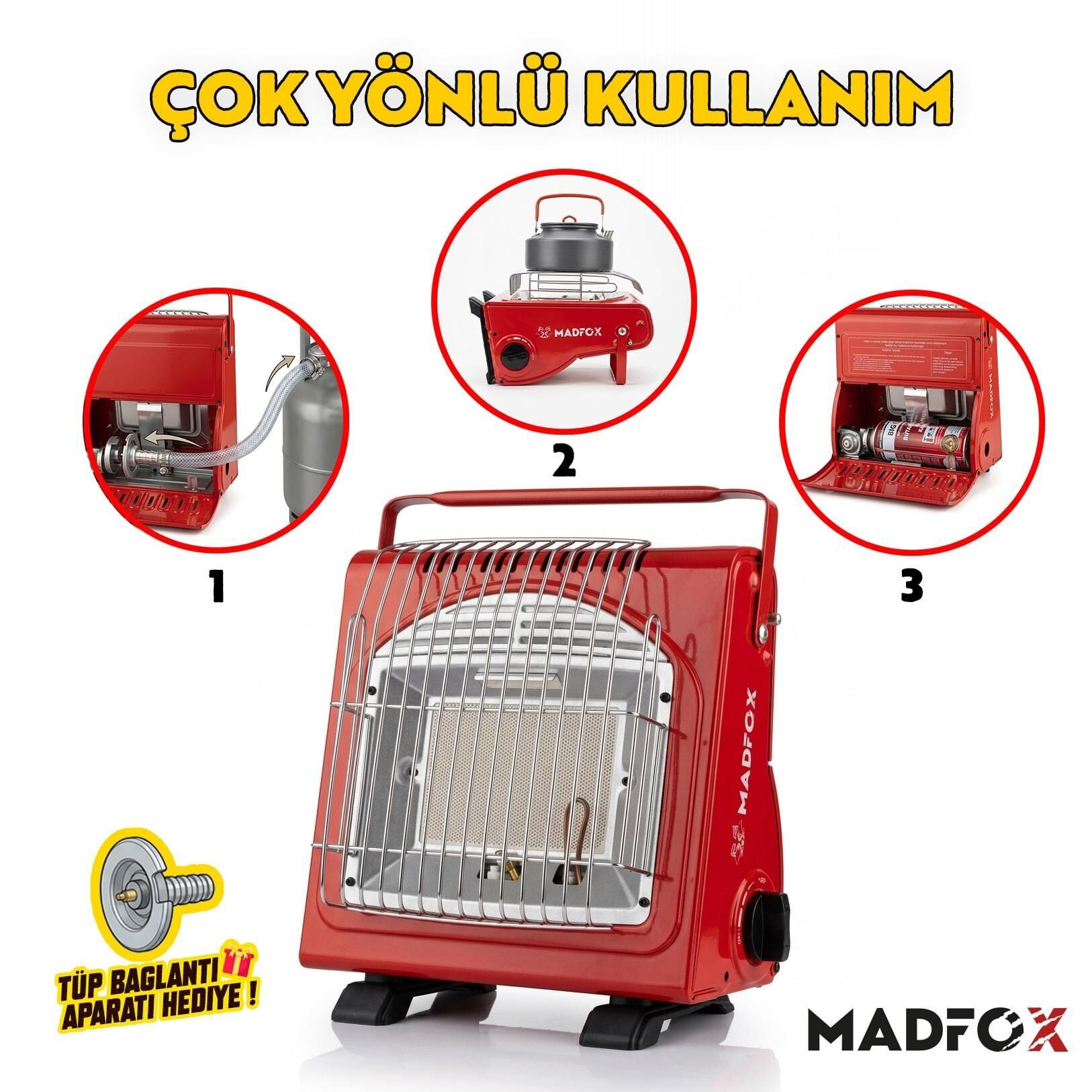 Madfox Blaze Pro Kamp Tipi Portatif Gazlı Soba KIRMIZI