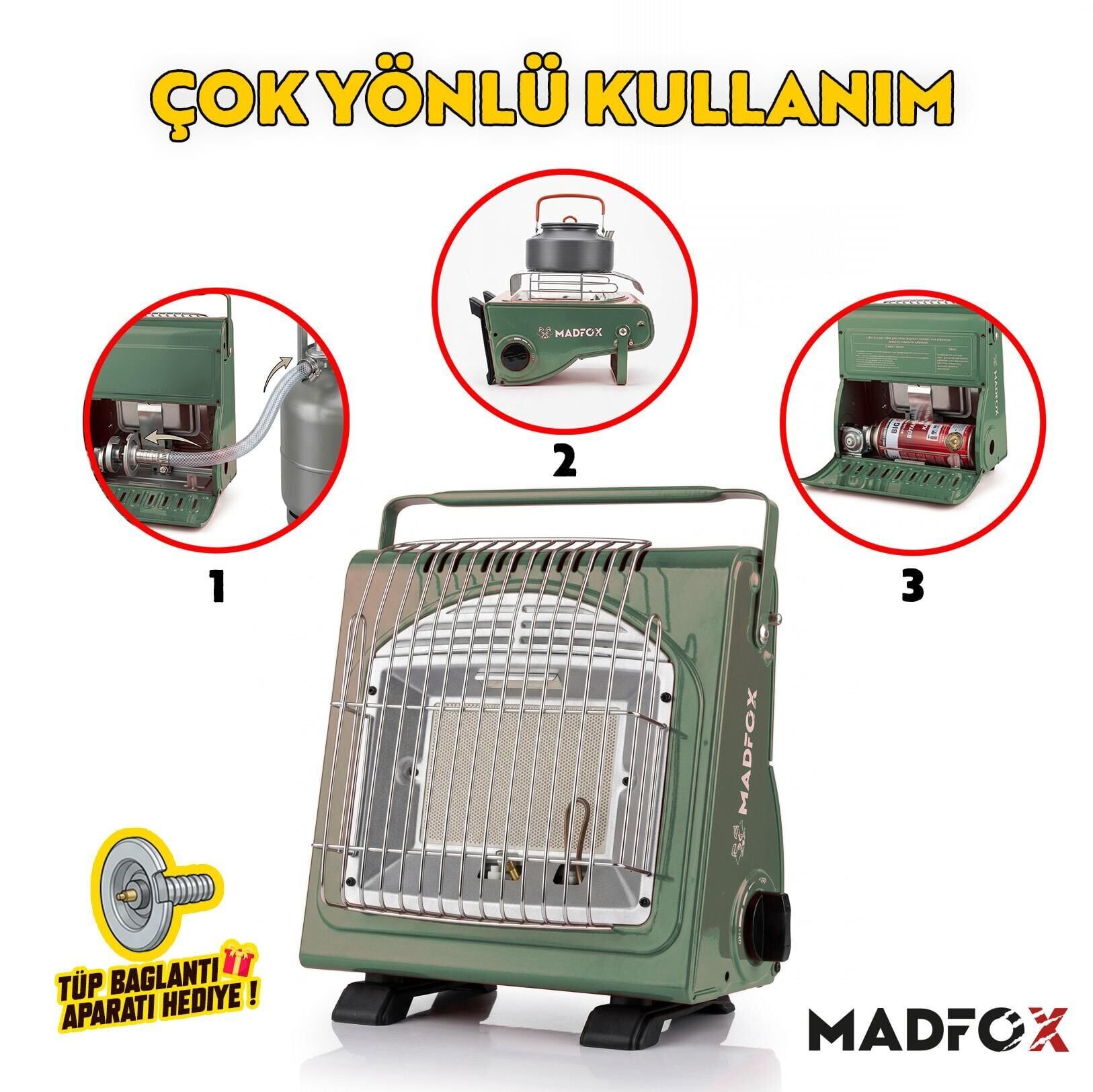 Madfox Blaze Pro Kamp Tipi Portatif Gazlı Soba HAKİ