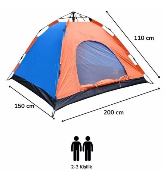 Ergan Outdoor 3 Kişilik Otomatik Kurulum Çadır turuncu mavi