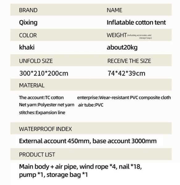 Madfox Burton Glamping Cotton Inflatable Şişme Çadır