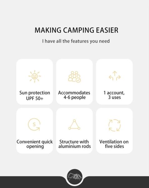 Naturehike Ango UPF 50+ Gölgelikli Otomatik Kurulum Kamp Çadırı