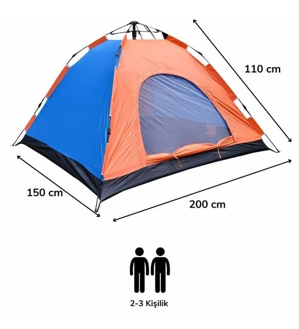 Ergan Outdoor 3 Kişilik Otomatik Kurulum Çadır turuncu mavi
