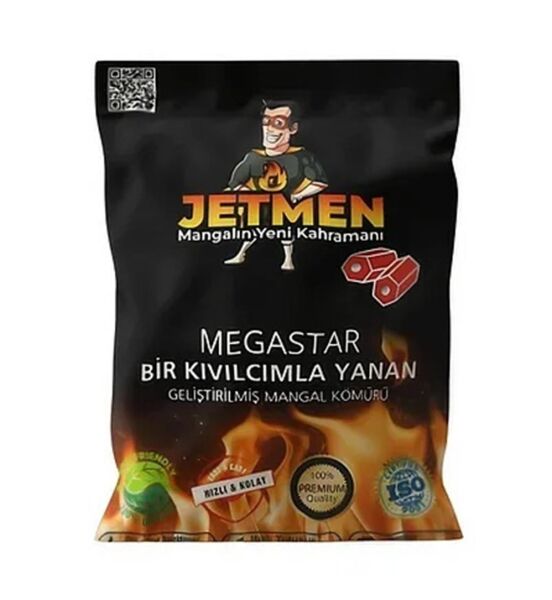 Jetmen MegaStar PRO Geliştirilmiş Mangal Kömürü 12 kg [6 Paket]