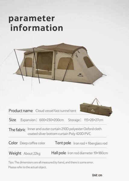 Naturehike Glamping Cloud Vessel 4 Kişilik Hızlı Kurulum Tünel Çadır