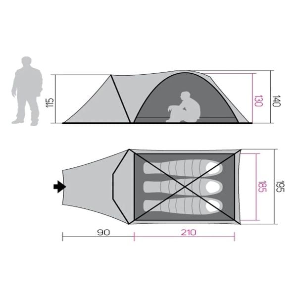 Hannah Hover 3 Kişilik Comfort Çadır YEŞİL / GRİ