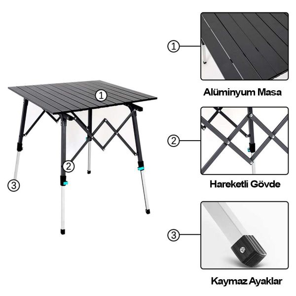Madfox Ollimmas Katlanır Kamp Masası 50x50 cm