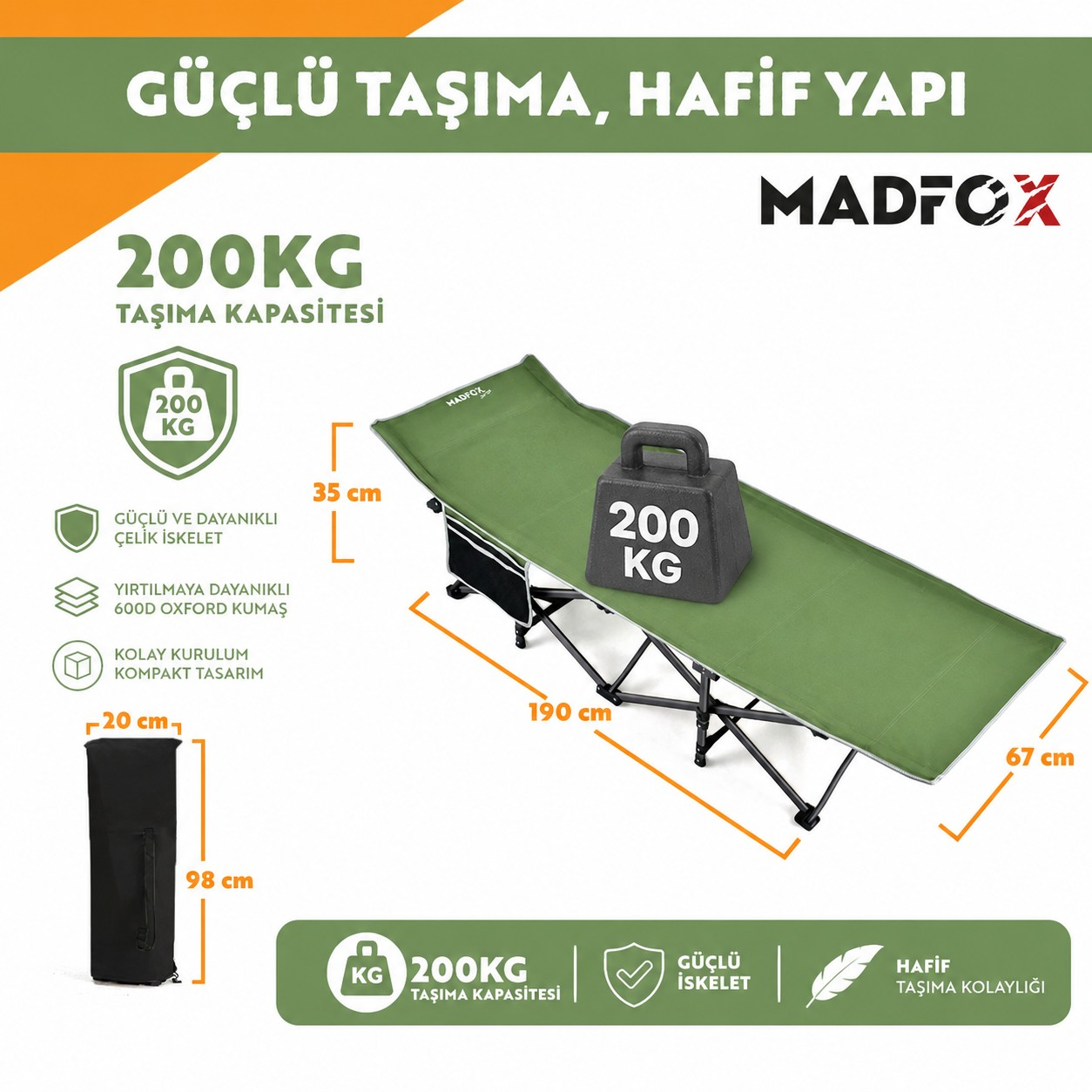 Madfox SteelRest Çelik Katlanır Kamp Yatağı Kampet
